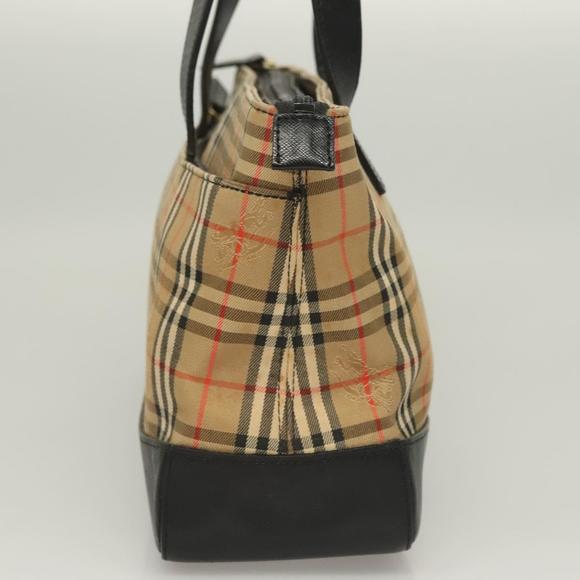 BURBERRY Nova Check Hand Bag Canvas Leather Beige Gold Auth 131011
